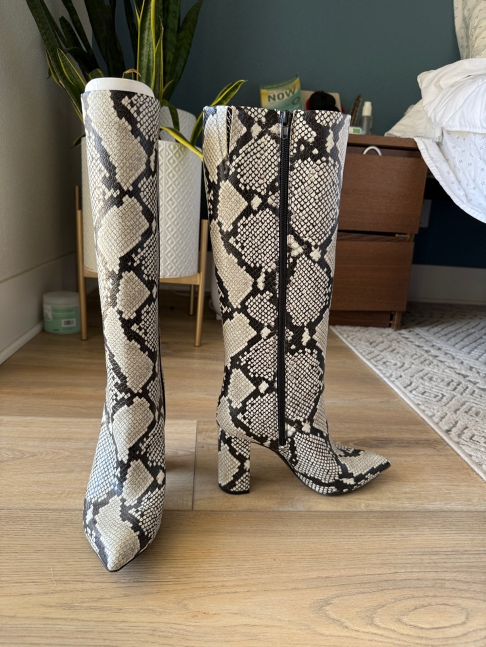 INC International Concepts Snake Print Knee-High Pointed Toe Boots